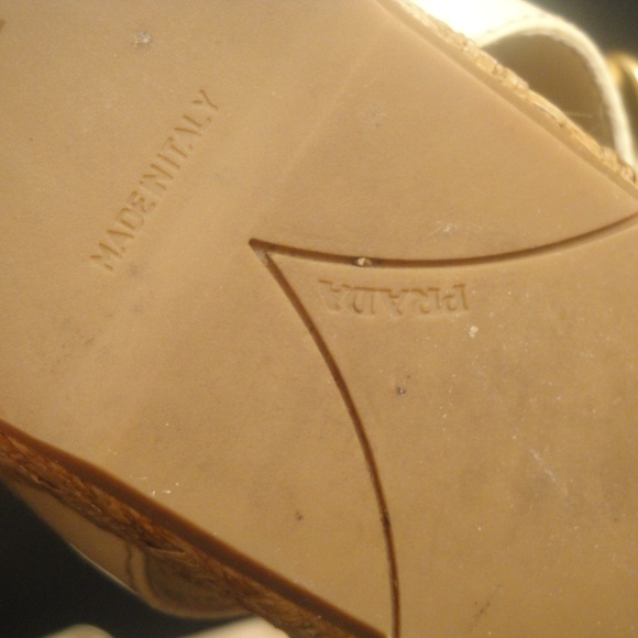 Prada Ankle Strap Low Wedge Beige Sandals 38.5 - Picture 4 of 6